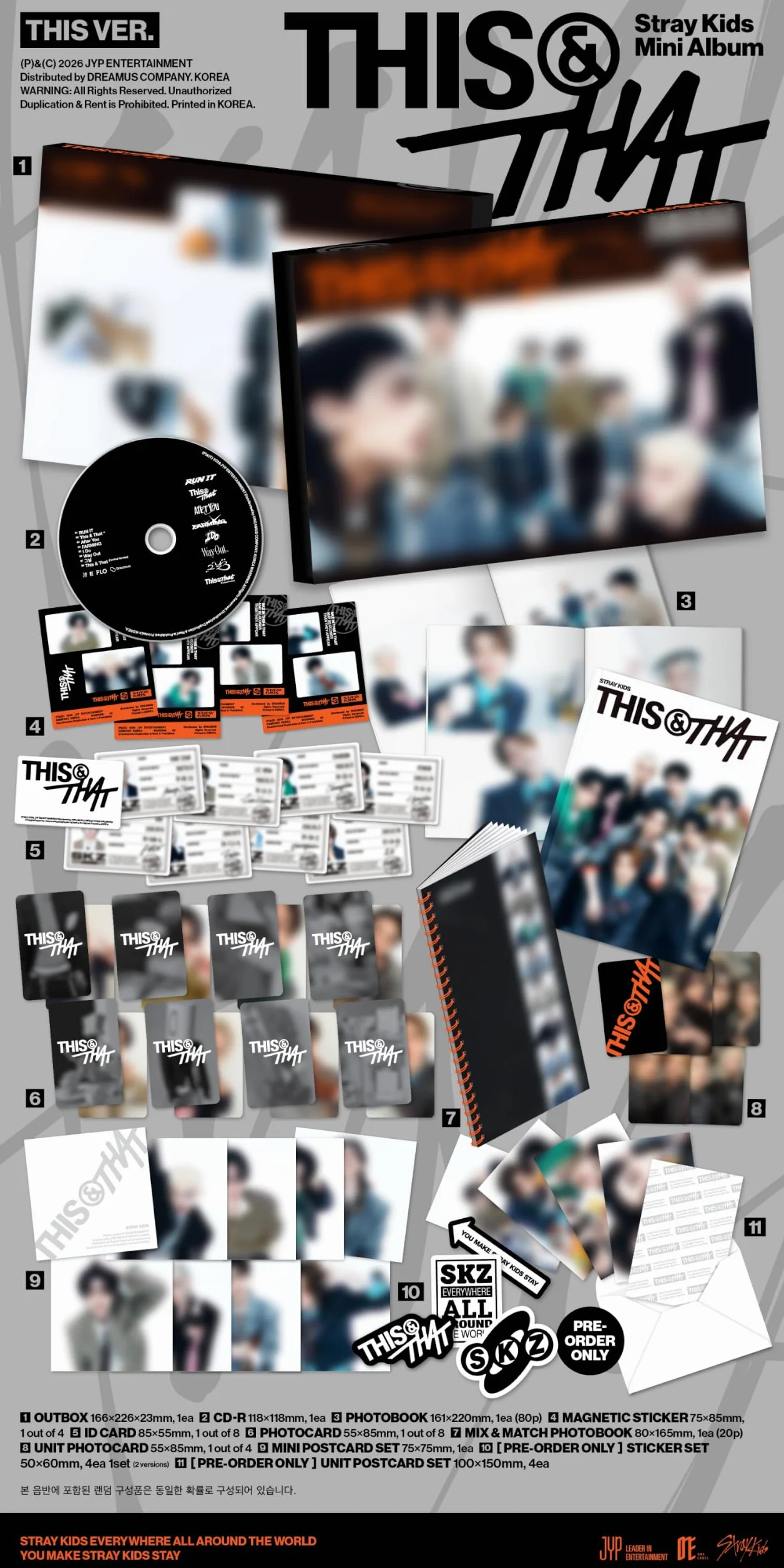 Juego de 3 versiones: 1 álbum estándar + 1 & + 1 fans) SKZ Stray Kids THIS & That 10th Mini Album TNT & T & T