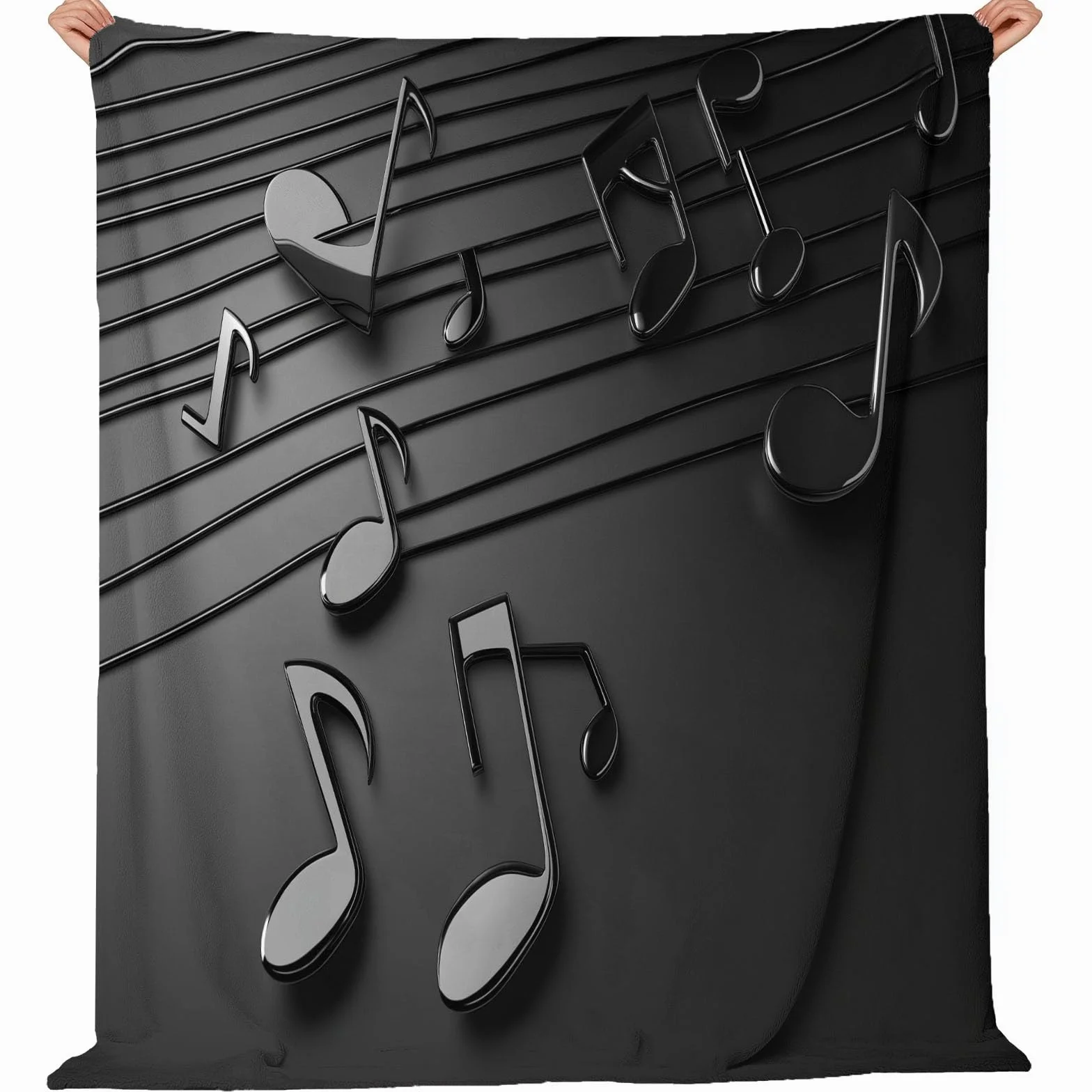 Manta de franela con diseño de música y notas musicales, rayas espectrales, símbolos, manta polar franela, suave y caliente, color negro, para niños, adultos, regalo para amigos, familia, sofá cama