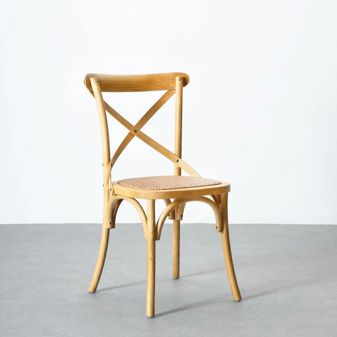 LOLAhome - Silla de Comedor Aspas de Madera de Olmo Color Natural con Asiento de ratán Trenzado en Tono Natural