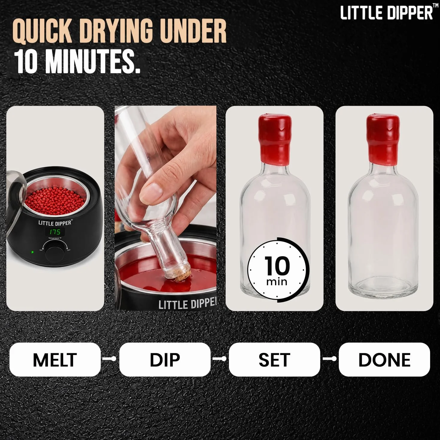 Little Dipper - Kit de cera para sellado de botellas, perfecto para hacer whisky, infusión de alcohol, elaboración de vino casero y embotellado de cerveza Incluye calentador de cera eléctrico,