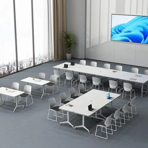 Mesa para Sala de conferencias, Mesa de conferencias abatible, Mesa de reuniones con Ruedas, Escritorio de computadora móvil, Mesa Plegable Grande con Ruedas modestas y bloqueables