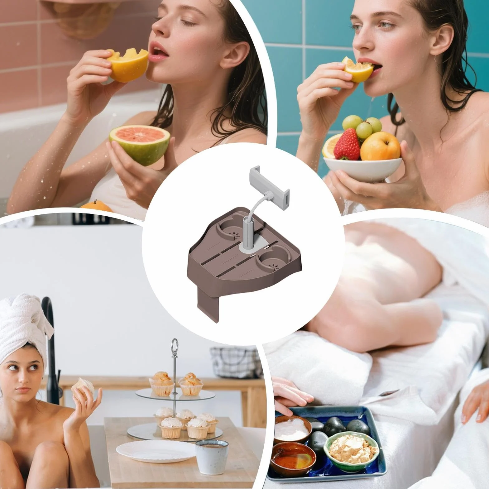 Bandeja flotante multifuncional para bebidas con 2 portavasos, ajustable, antideslizante, para piscina y bañera, almacenamiento perfecto para bebidas y aperitivos