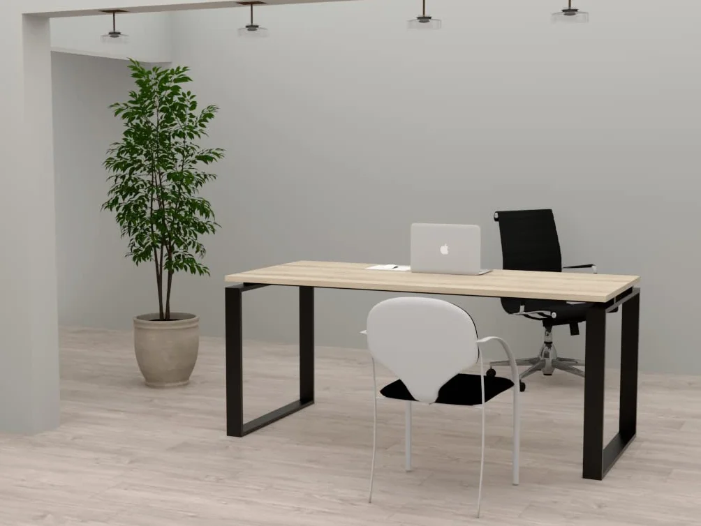Mesa de Oficina con Estructura de Marco Cerrado Color Negro. Tablero de melamina Fabricado en España. Envio a Toda la península. (Acacia, 140x80)