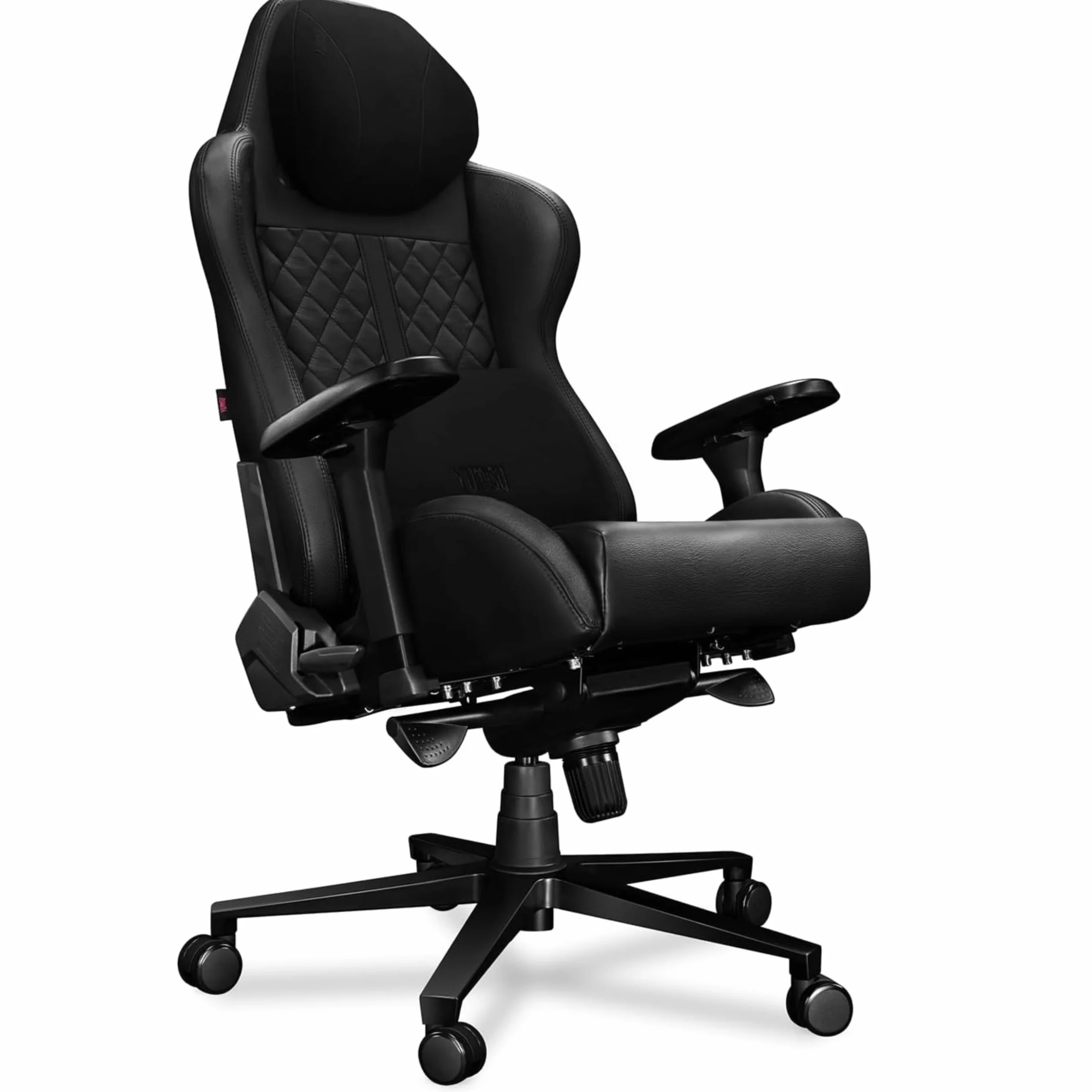 2050 Silla Gaming Ergonómica Negro con Cojín de Espuma Viscoelástica en Terciopelo, Cadeira Escritorio de Cuero Genuin con Reposabrazos 4D, Silla Gaming con Ruedas de Goma Silenciosas 150 kg