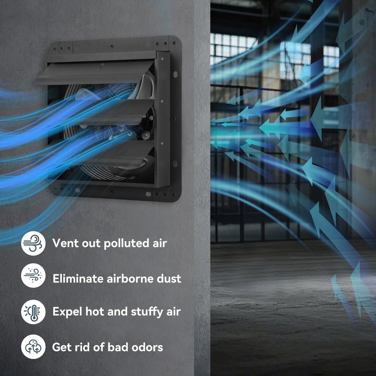 MISTRO Ventilador Extractor de Aire 300mm Ventilador Industrial de Pared con Persiana de Gravedad Automática, Extractor con Regulador de Velocidad Integrado para Garaje, Invernadero y Sótano