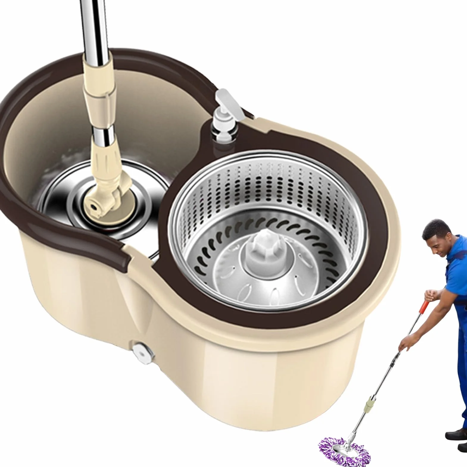 Fregona con cubo - de limpieza de suelos, fregona giratoria de 360 grados | herramienta versátil para limpieza de suelos | Juego de con fregonas de microfibra para el hogar