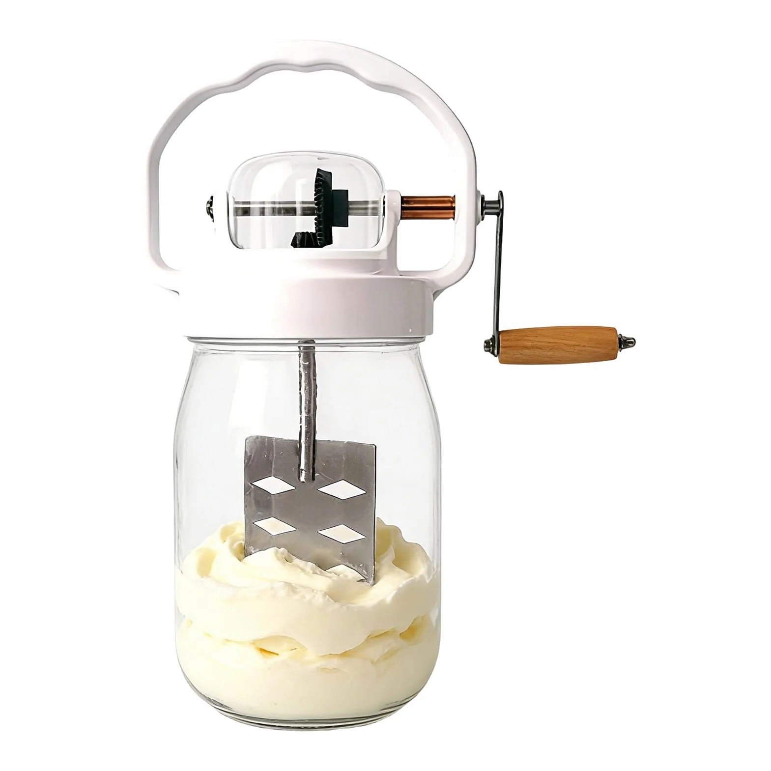 Mantequera Mezclador de Mantequilla de 1500 ml | con Batidor de Mano de Frasco de Vidrio para Repostería, Cocina, Niños, Harina, Alimentos, Mermelada,