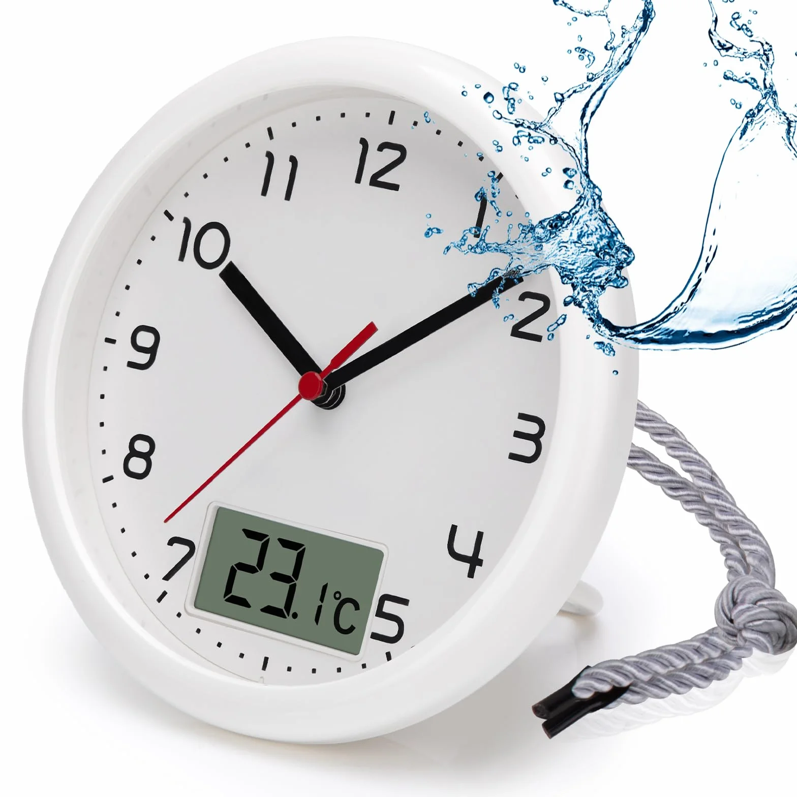 VIVILINEN Reloj de baño con indicador de temperatura 17 cm silencioso resistente a la humedad
