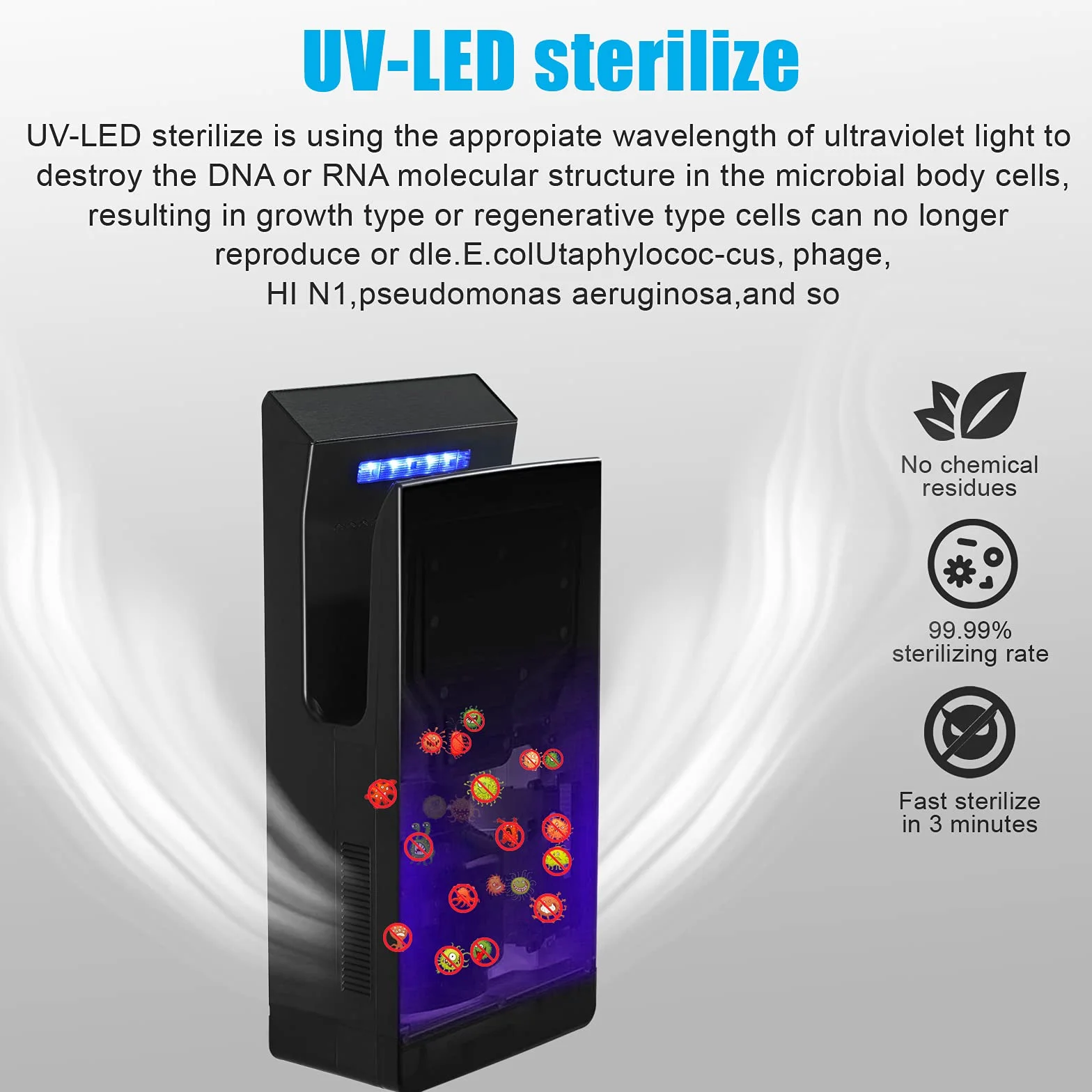 QL Secador de Manos Eléctrico con Filtro-HEPA y Esterilización-UVC,Alta Velocidad 1350W,Aniónica Automático,para Baño Comercial,Negro Mate
