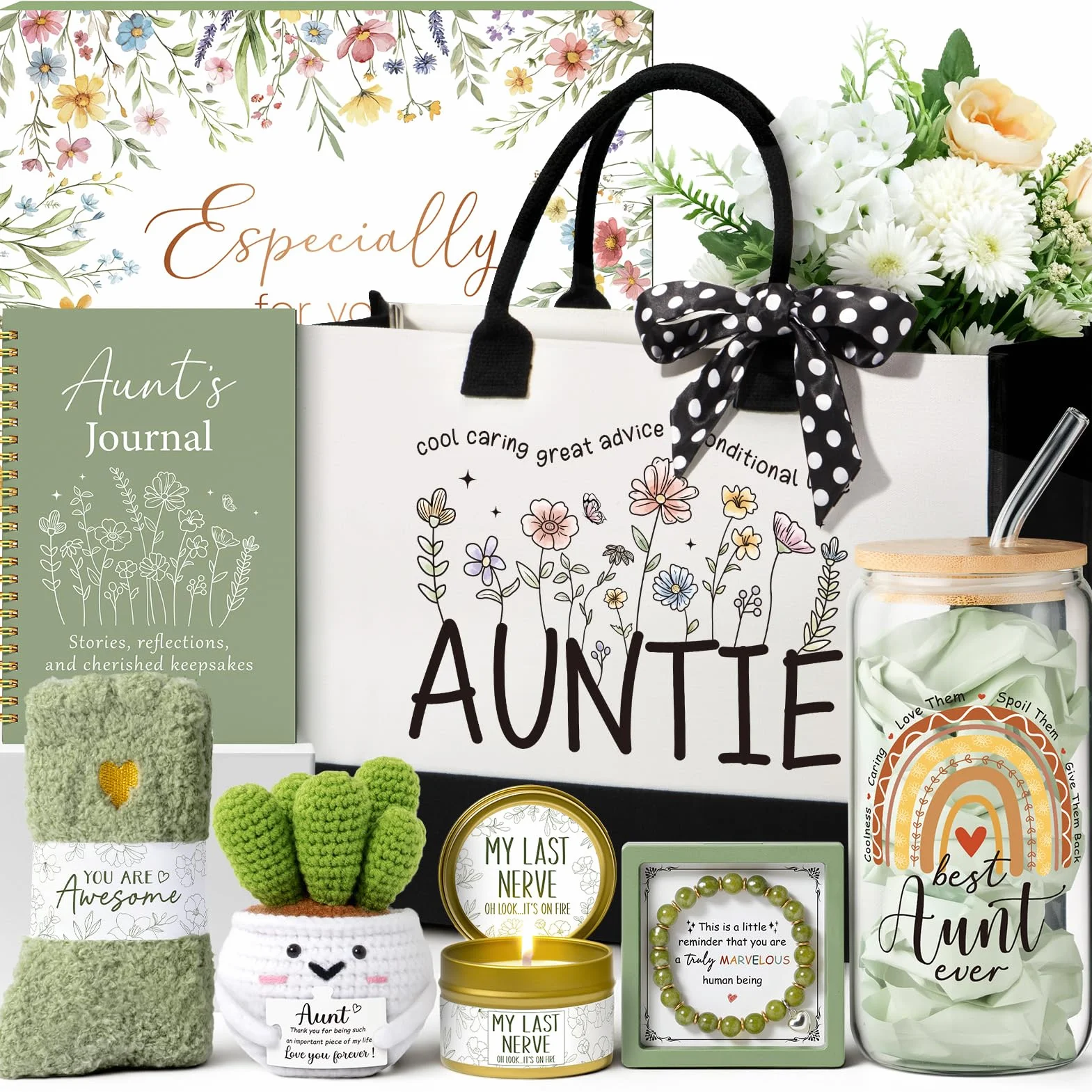 MAYICIVO Regalos para tía de sobrina, sobrino, día de la madre, tía, regalos de cumpleaños para tía, mejor tía, regalo de Navidad, cumpleaños, día de la madre, cestas de regalo para tías y mujeres con