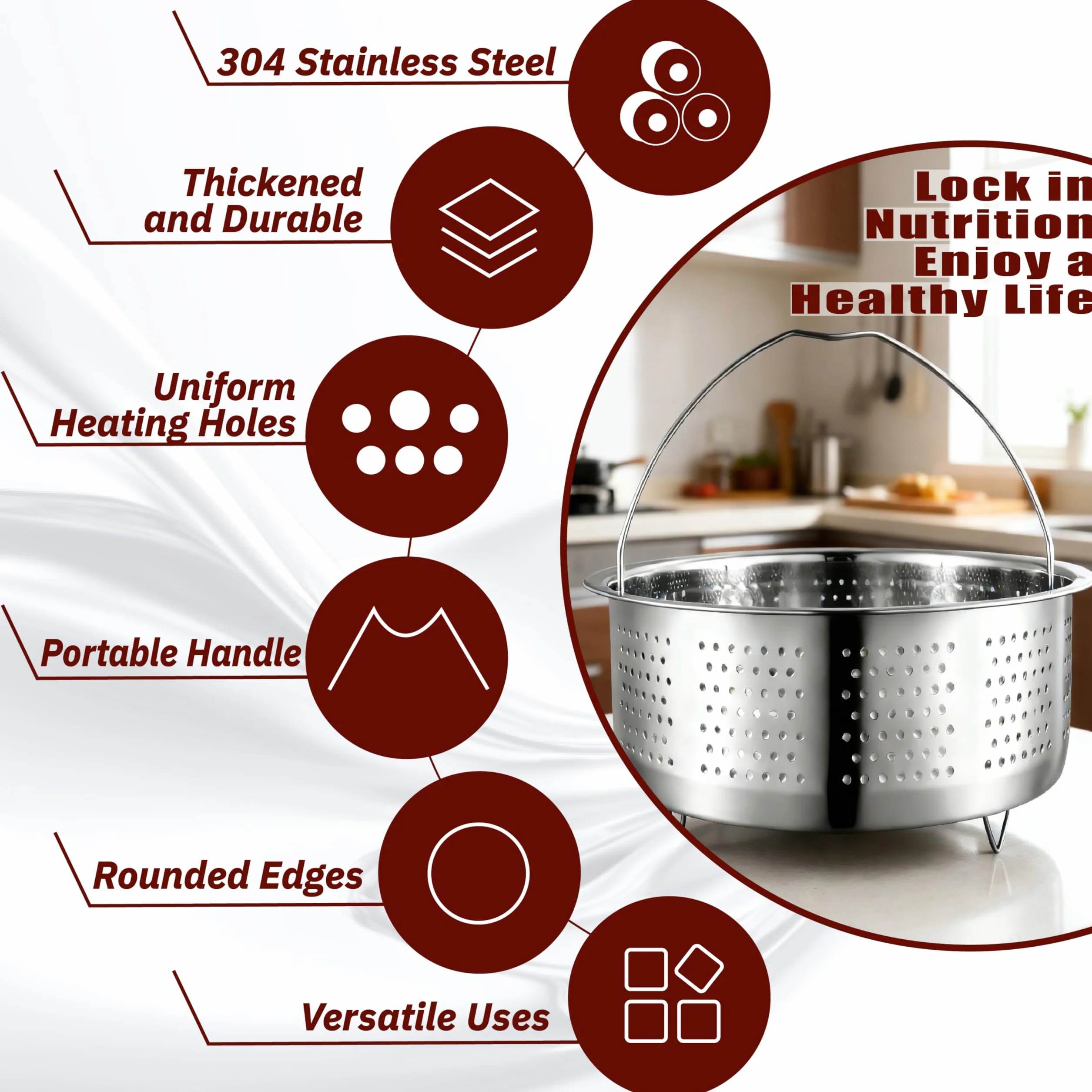 Vaporera de acero inoxidable 304 17,5 cm para ollas a presión cocinar al vapor verduras frutas huevos plateado