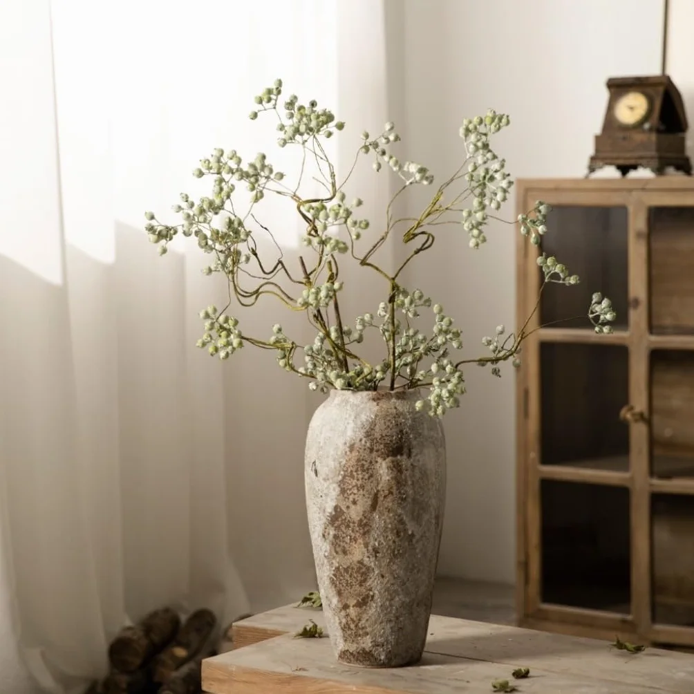 Jarrón de cerámica Moteado Retro, Nuevo jarrón de cerámica Chino, decoración de arreglos Florales, jarrón de cerámica hidropónica, jarrón para el hogar, Gris-A