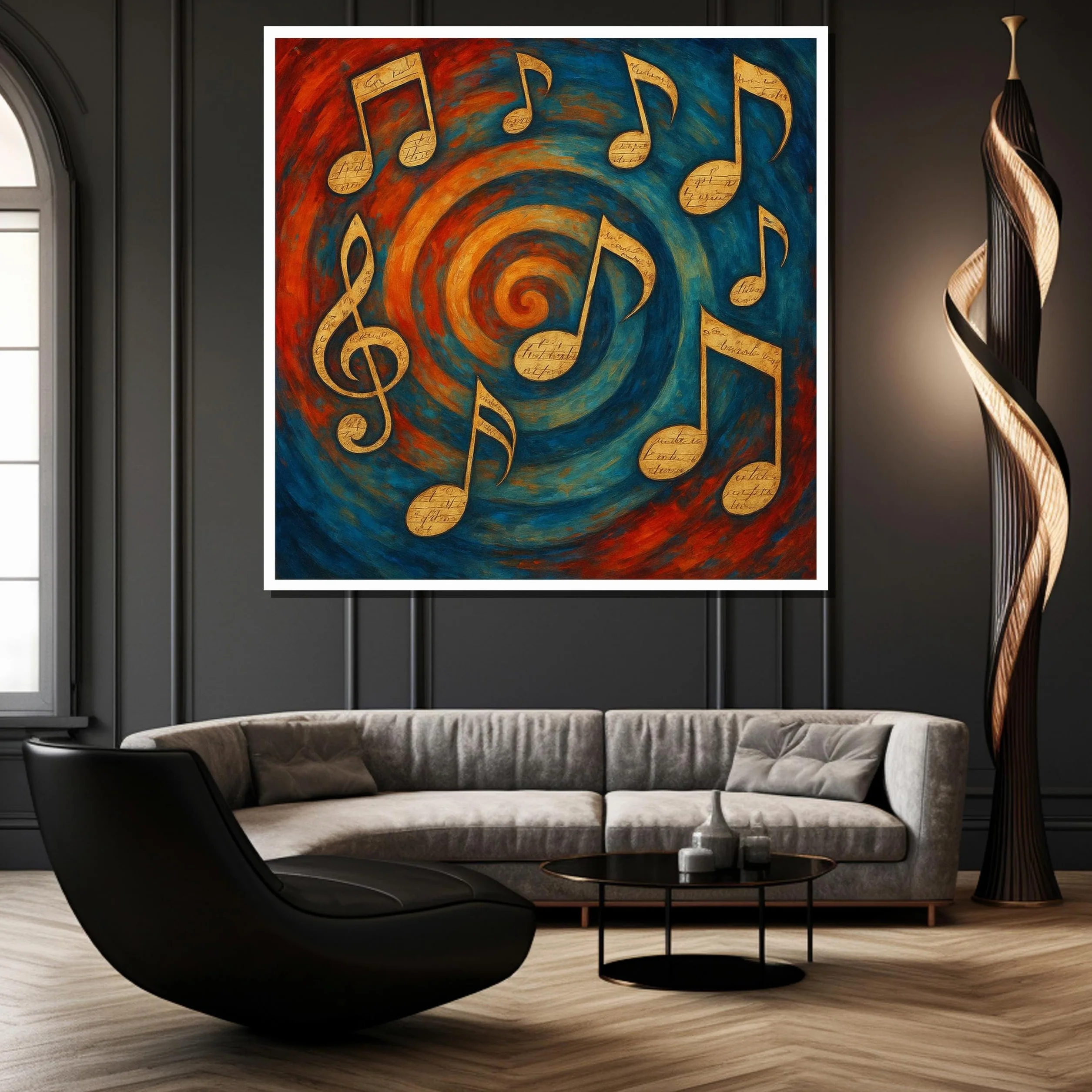 YUSUZHU Cuadro de notas musicales en lienzo – Listo para colgar. Arte de pared para sala de música – Para músicos, decoración del hogar. Cuadro listo para colgar (40x40cm/Marco interior).
