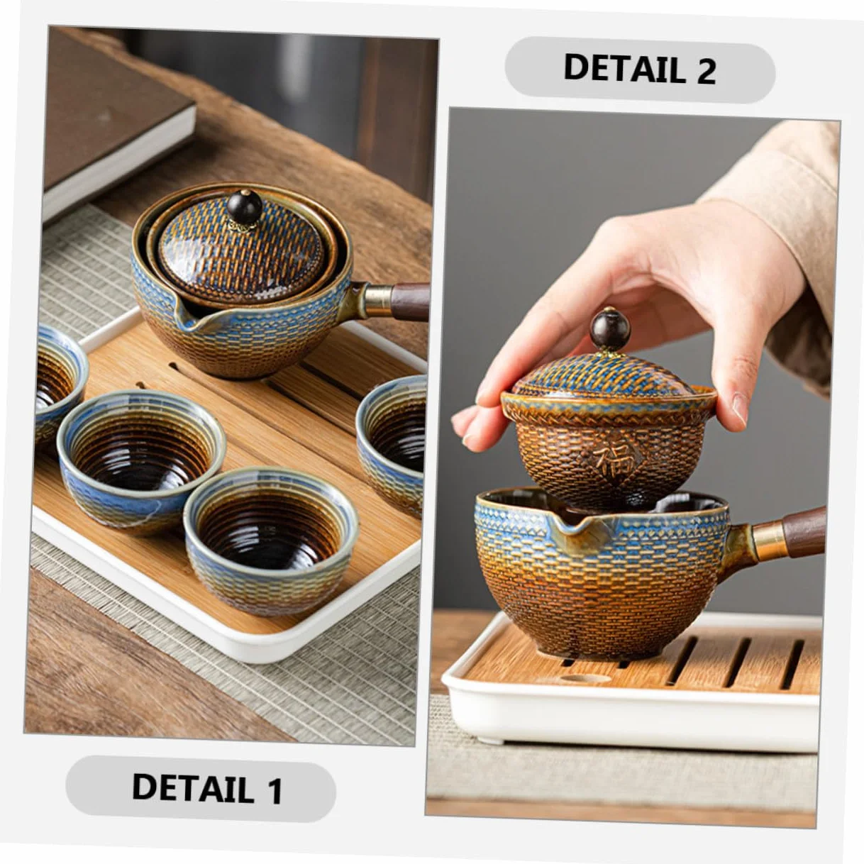 ULTECHNOVO Juego de Té y Tetera Automática Portátil Diseño Elegante de Cerámica Kit Práctico para Viaje, Adecuado para Hogar y Oficina para Aficionados al Té