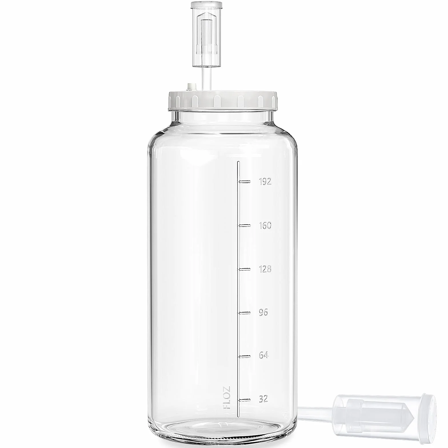 Qianfenie Tarro de vidrio de 2 galones con tapa hermética, suministros para hacer vino de boca ancha con 2 cierres de aire (7600 ml), tarro de fermentación de galón con marcas de escala transparentes