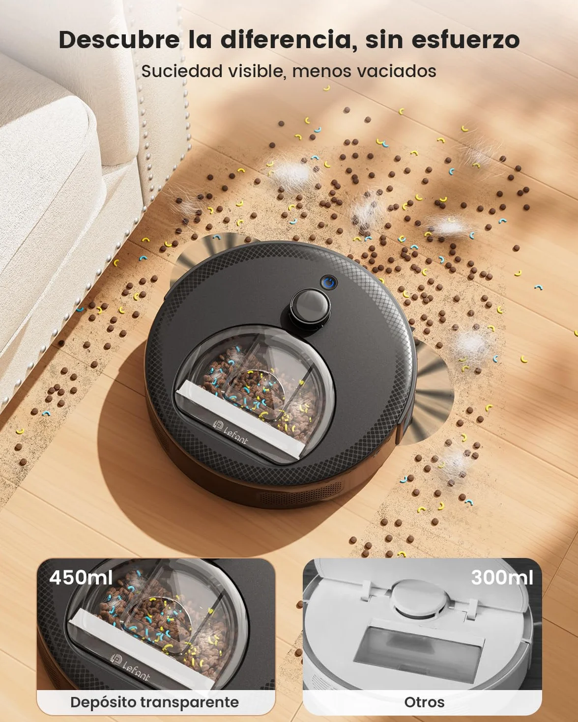 Lefant M330 Pro Robot Aspirador y Fregasuelos 3 en 1, Navegación dToF, 5000Pa, 150 min, Evitación de Obstáculos PSD 190°, WiFi 2,4/5GHz