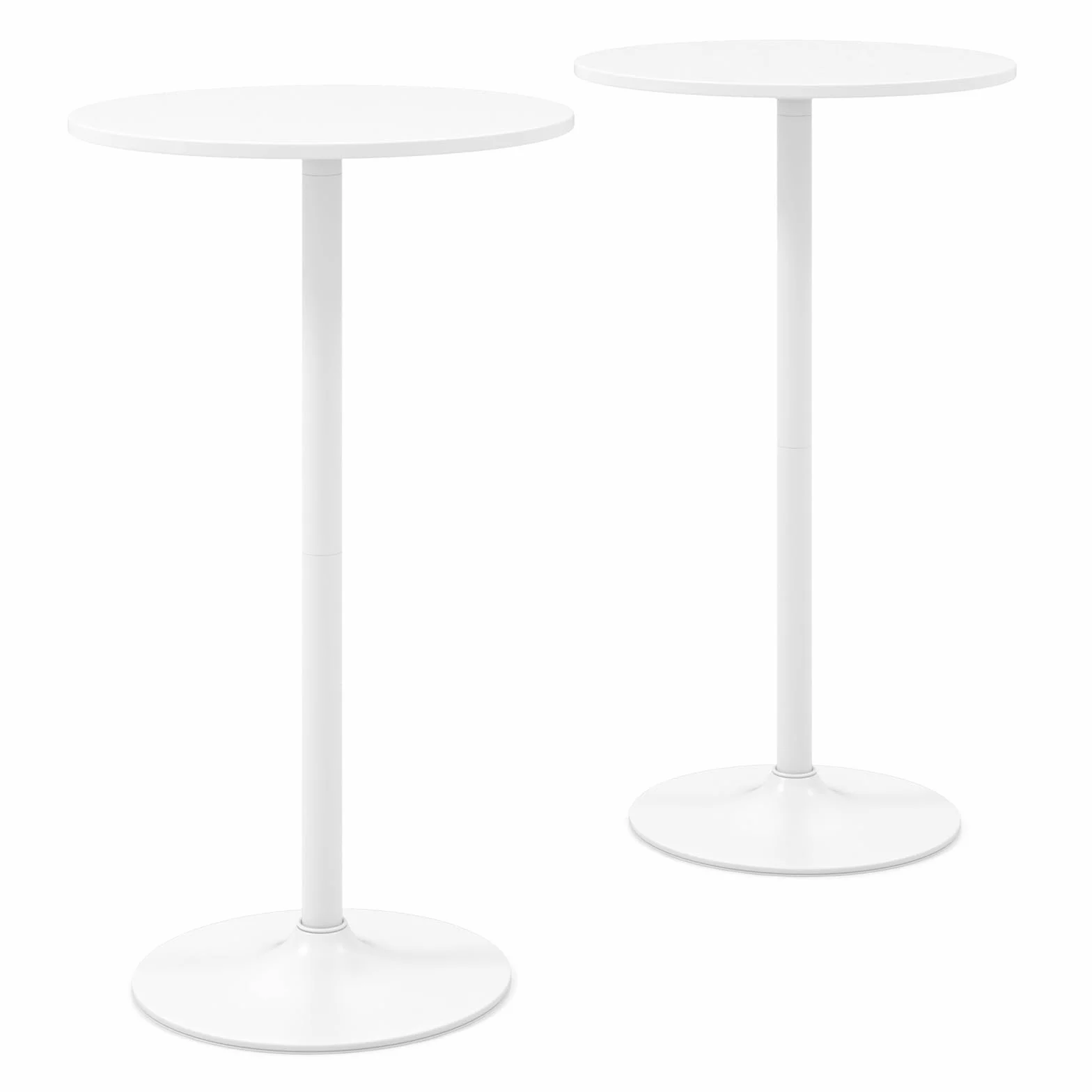GIANTEX Juego de 1/2 Mesas de Bar Redondas con Diámetro de 60 cm, Mesa de Bistró con Altura Ajustable 56/101,5 cm, Mesita Alta de Cóctel Estilo Moderno, para Comedor, Balcón, Bar (2, Blanco)