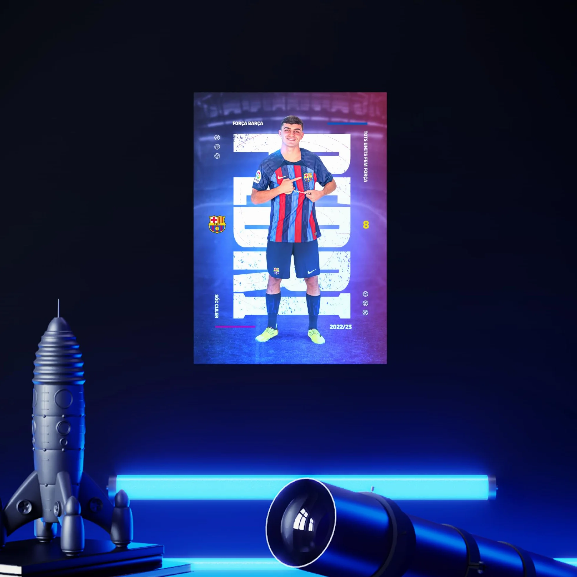 Displate - Póster de Metal - Montado con Imán - FC Barcelona - FCB Home - Pedri - Taille M - 32x45cm Matt