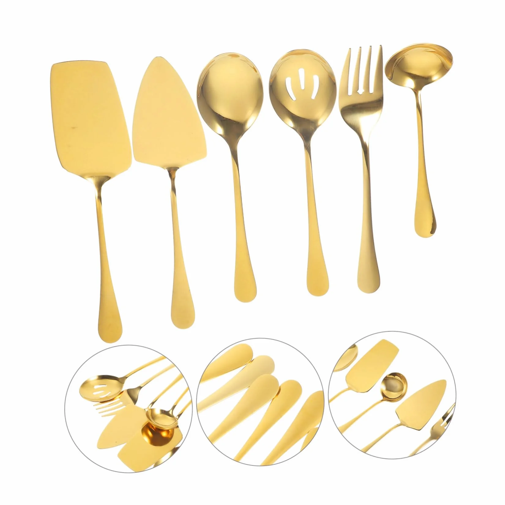 Cubiertos para Servir Acero Inoxidable de Incluye Espátula Dentada para Pastel Cuchara y Tenedor para Banquetes Cocina y Fiestas Diseño Duradero y Reutilizable Color Dorado
