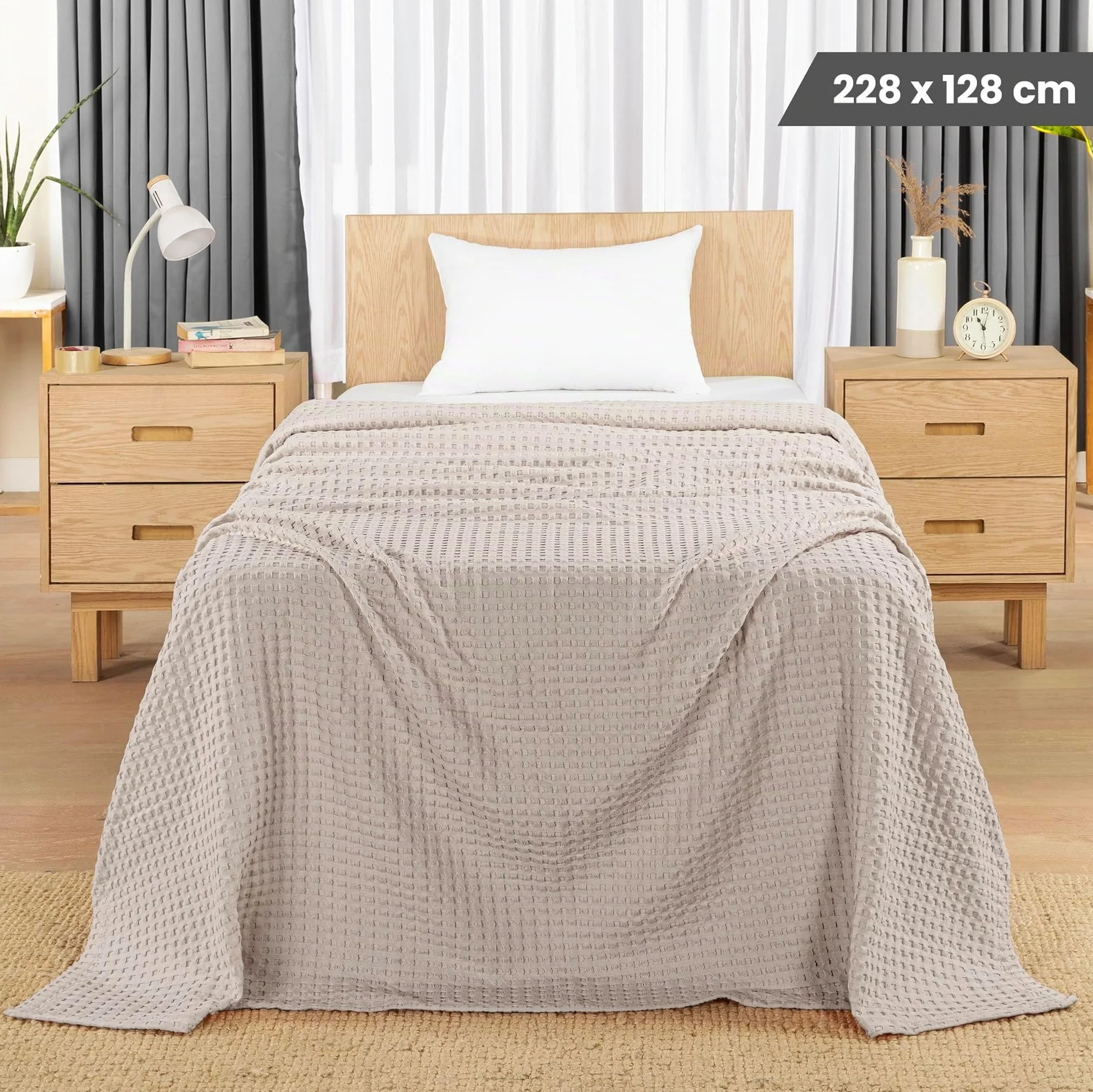Utopia Bedding Manta Tipo Gofre De Algodón De 300 gsm (Caqui - 228x182 cm), Edredón Suave, Ligero Y Transpirable para Todas Las Estaciones