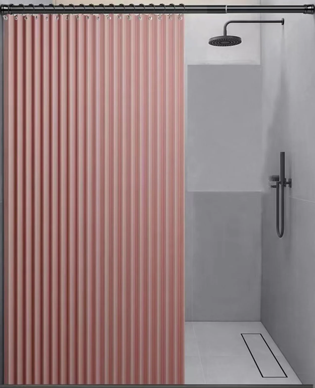Cortina de ducha plegable impermeable con imán para privacidad, lino, poliéster, cortina de baño para bañeras, hotel, spa, color rosa, 180 x 200 cm