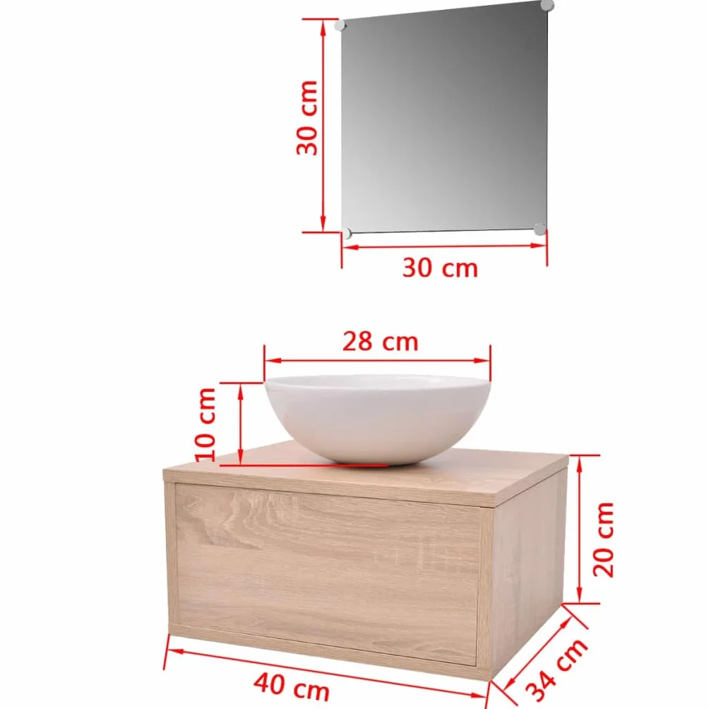 vidaXL Set de Mobiliario de Baño Lavabo de Cerámica 3 Unidades Beige