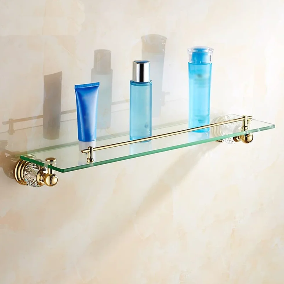 Estante de Ducha para Baño, Estantes Flotantes, Toallero Dorado de Cristal, Tocador con Organizador de Barra, Estante de Champú Montado en la Pared, Estante de Champú para Almacenamiento de/