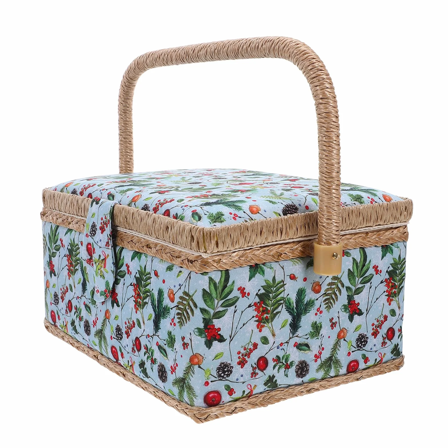 Cesta de costura con diseño clásico de tela, organizador grande de suministros de costura y estuche de almacenamiento, caja de bordado portátil para principiantes