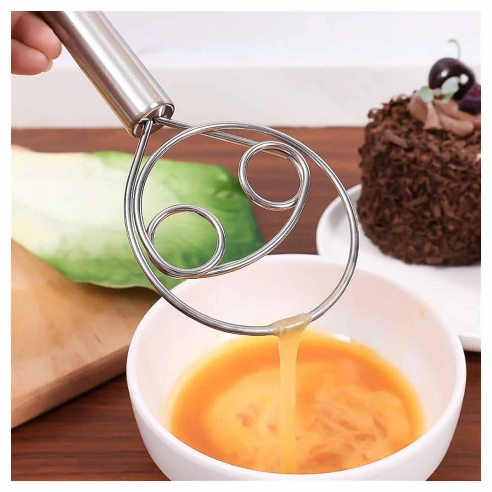 Batidor de masa acero inoxidable con mango ergonómico, mezclador Manual for hornear, batidor huevos, herramienta for agitar crema(Stainless Steel)