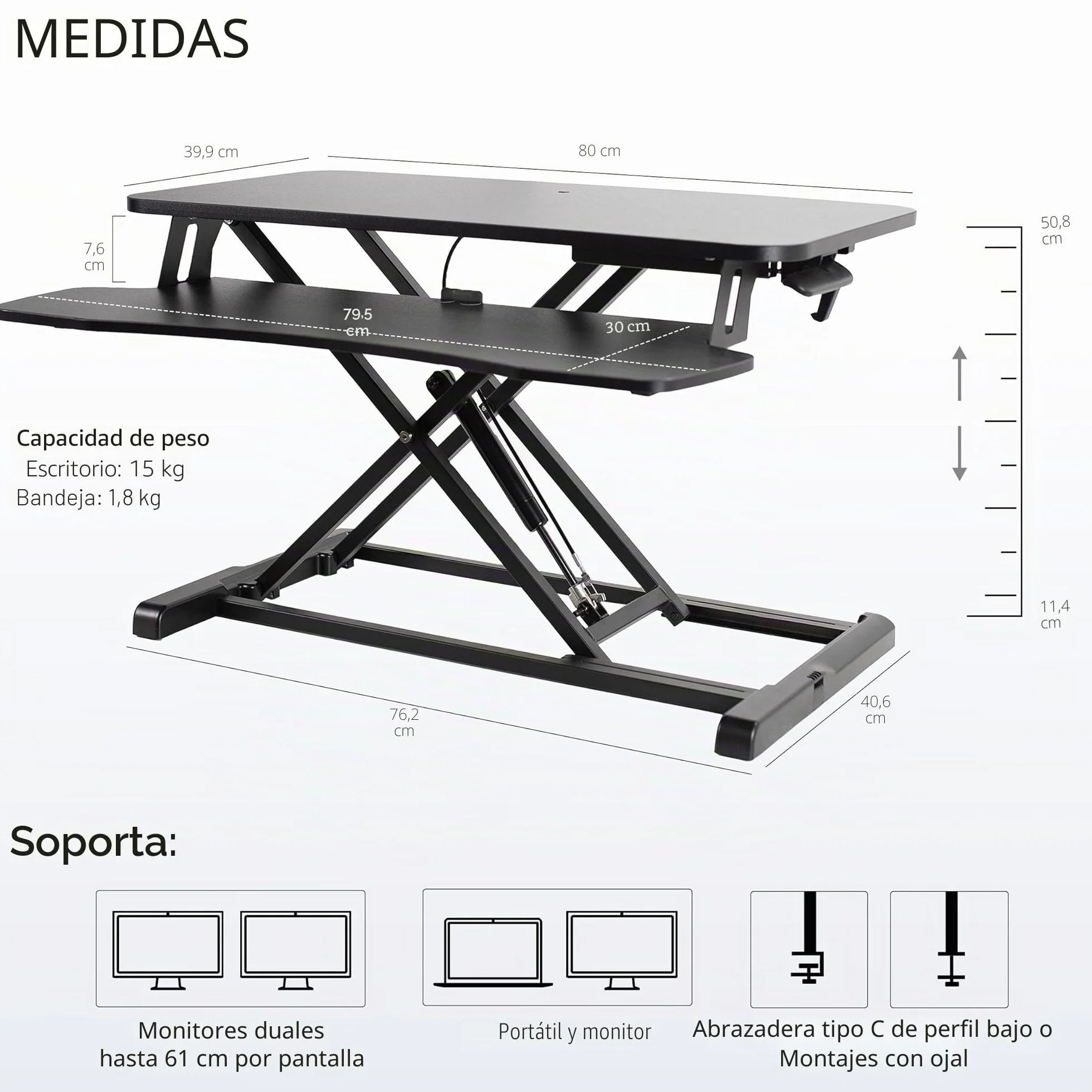 VIVO Convertidor de Escritorio de 80 centímetros, Serie K, Elevador de Altura Ajustable para Sentarse a pie, Monitor Dual y estación de Trabajo para Laptop con Bandeja Ancha para Teclado, Negro