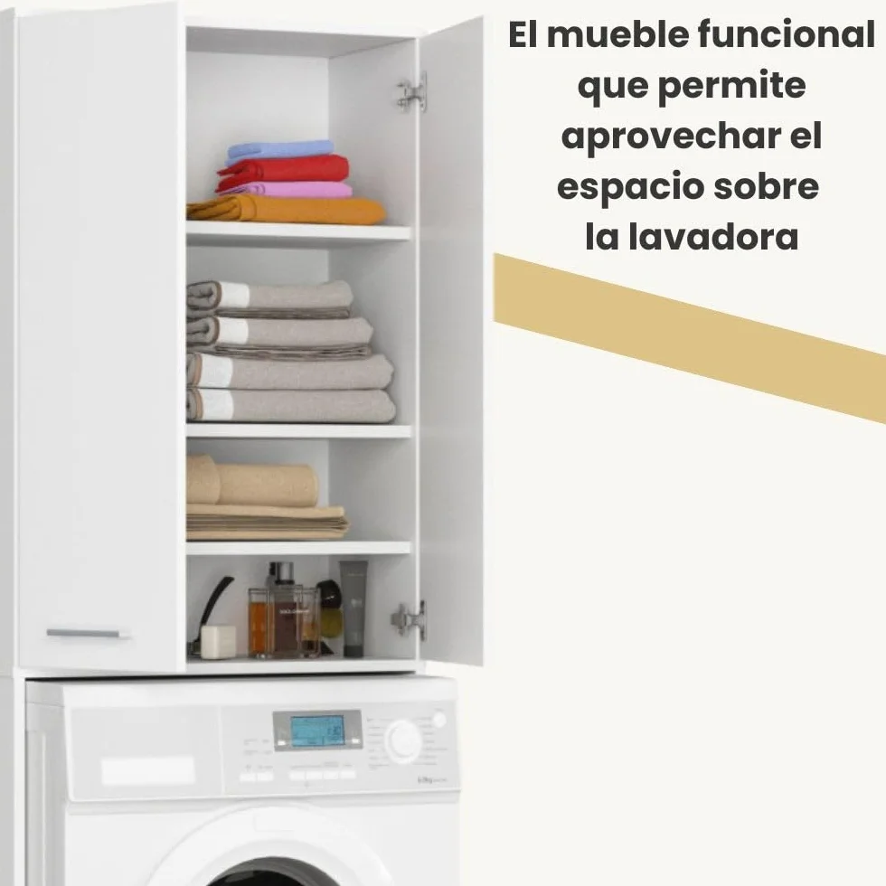 AKORD | Columna de Pared para empotrar Lavadora | Mueble Alto con 2 Puertas | Mueble contenedor de baño | CajoNero para Lavadora | 64x180x30 cm | Peso 30 kg | Blanco