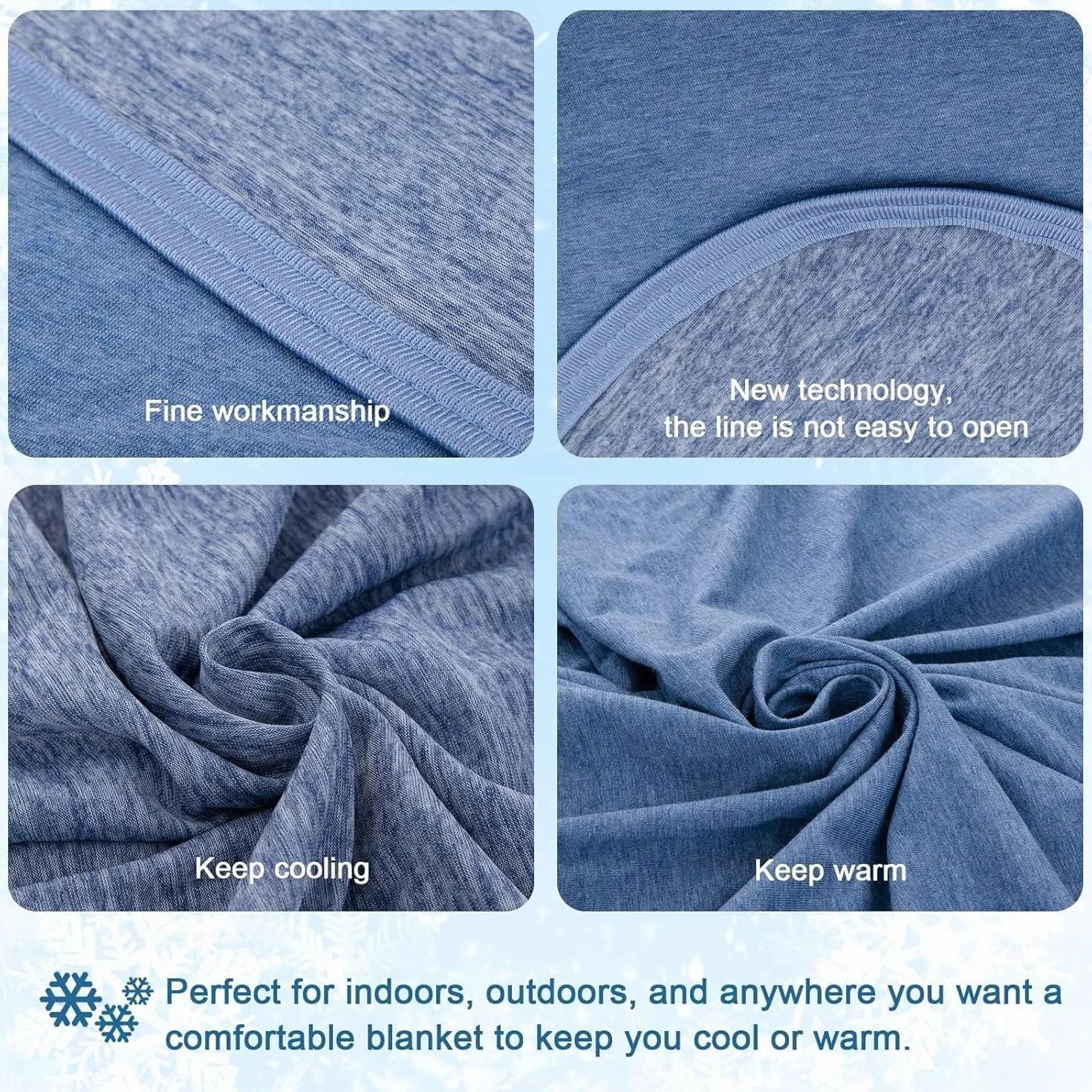 Manta refrescante para Sudores nocturnos, Manta fría de Verano para Personas Que Duermen con Calor, Q-MAX > 0,45, Fina, Suave, Transpirable, Ligera, Fresca para Cama, 152 x 203 cm, Azul