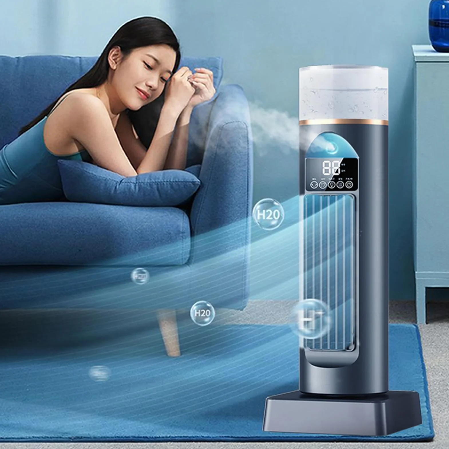 Portátil ventilador de torre sin aspas, 6 velocidades, oscilante silencioso, control remoto