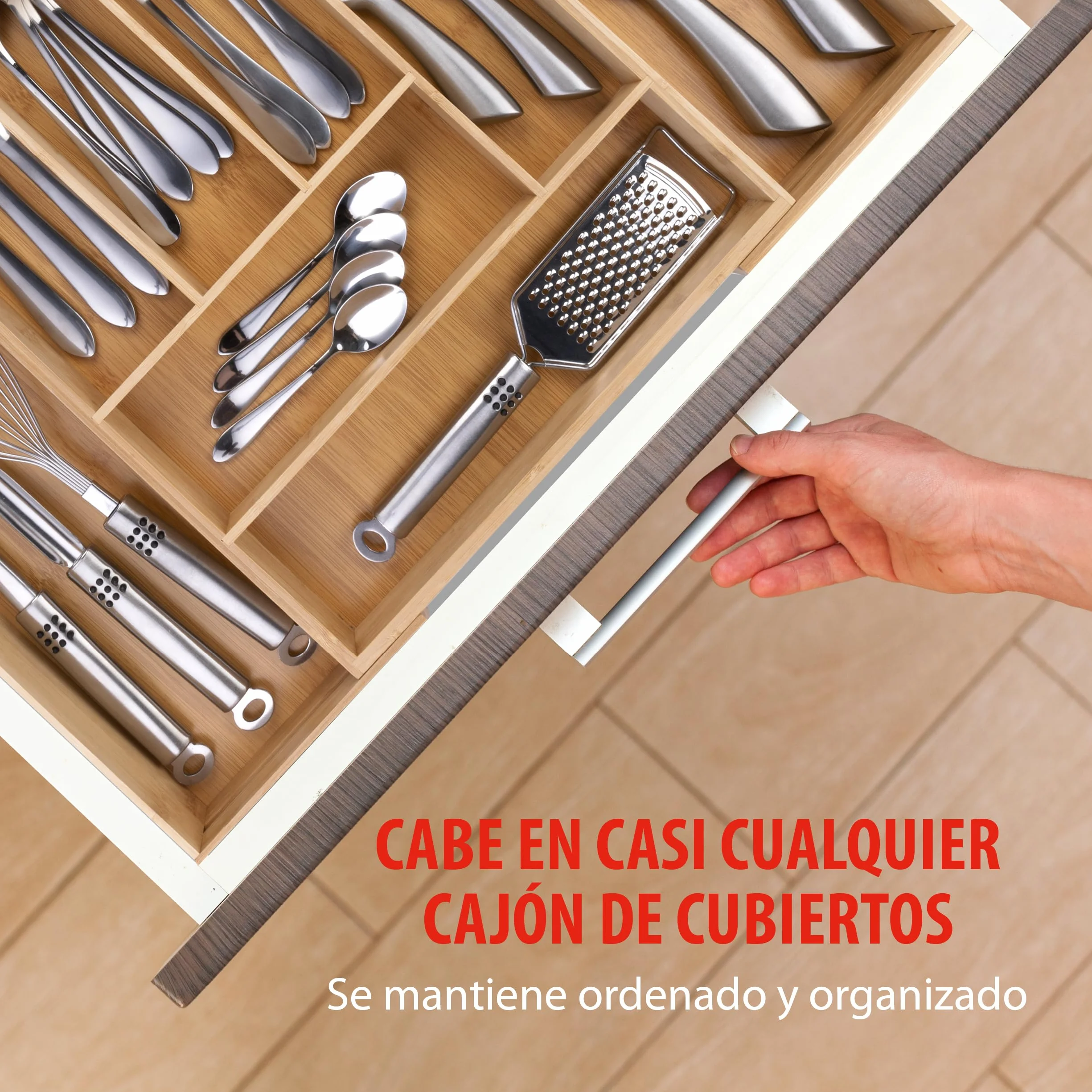Organizador Cajones Alpina Extensible 46x34-56,5x6 cm 8 Compartimentos Bambú