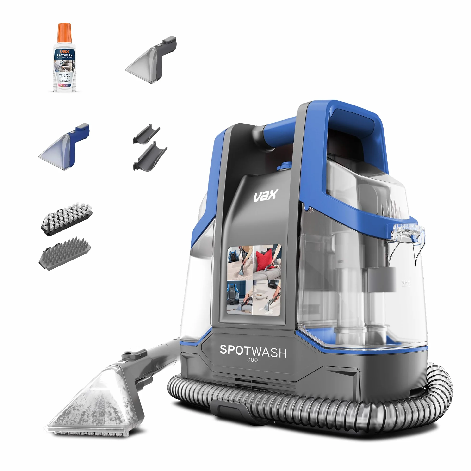 Vax SpotWash Duo Quitamanchas para alfombras y tapicería con herramienta para mascotas, accesorios multi-superficie y solución para limpiar escaleras, sofás, coches y superficies duras