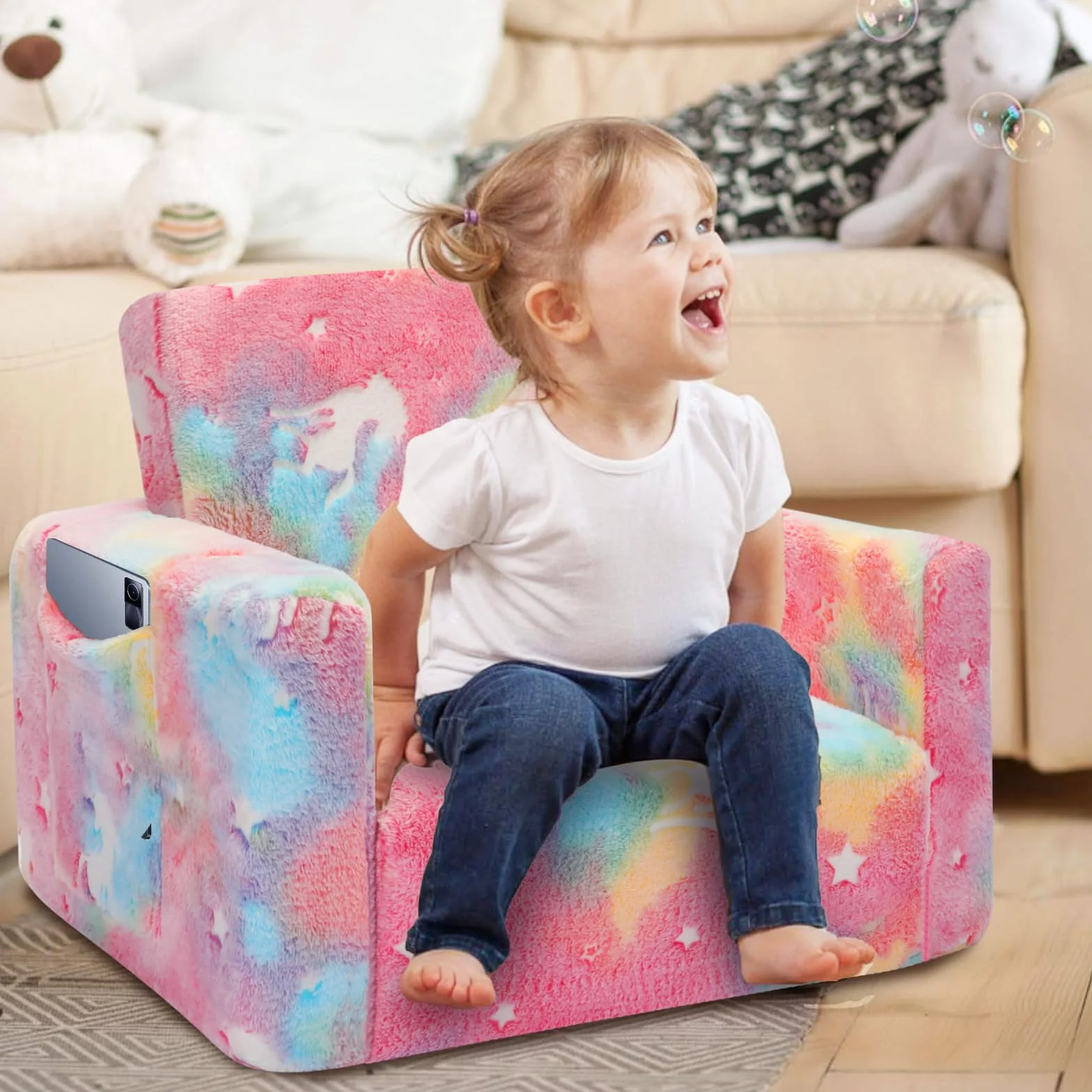 SLIGUY Sofá Plegable Niños Convertible Tumbona Brillante Oscuridad Unicornio Rosa