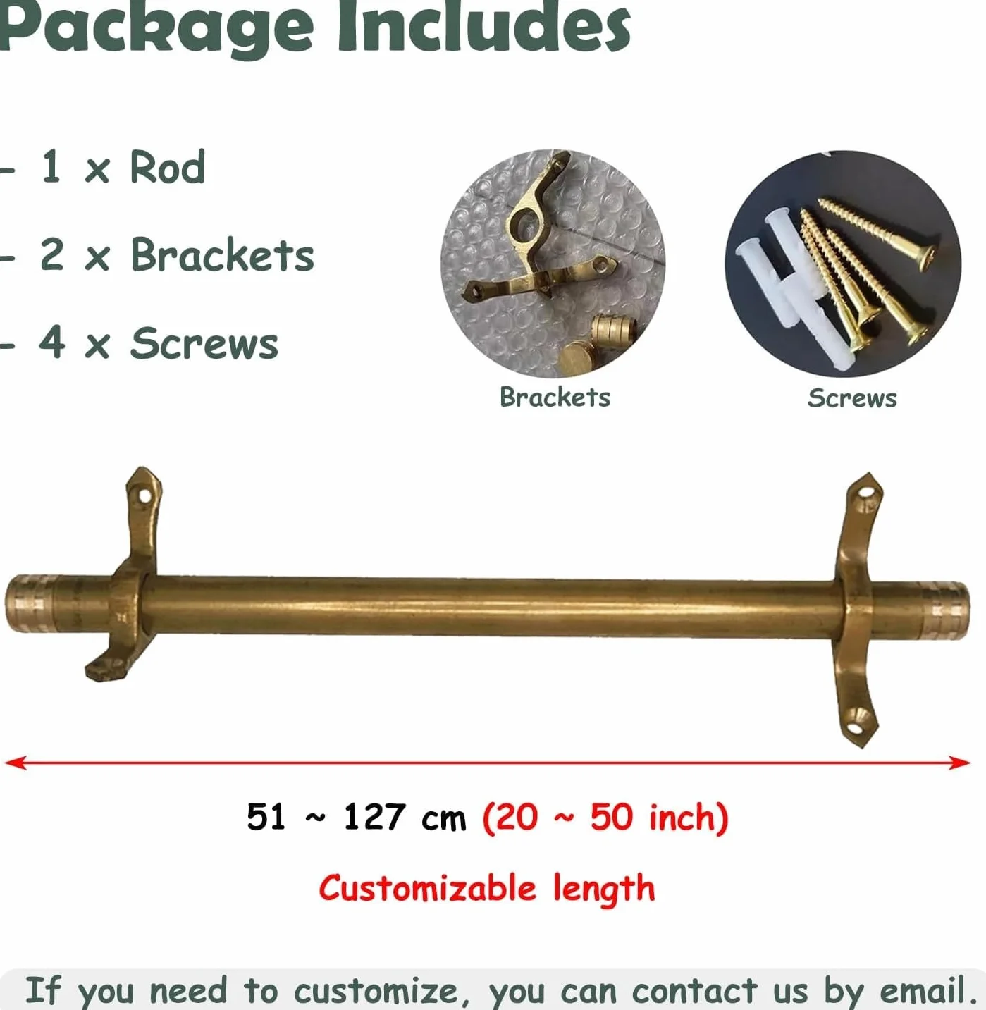 Juego de 10 Varillas de latón para escaleras, para alfombras, Varillas tubulares Minimalistas, Incluye herrajes para Fijar la Alfombra, latón, 1 Pieza, 51 cm (20 Pulgadas),Brass-1pc-51cm(20in)