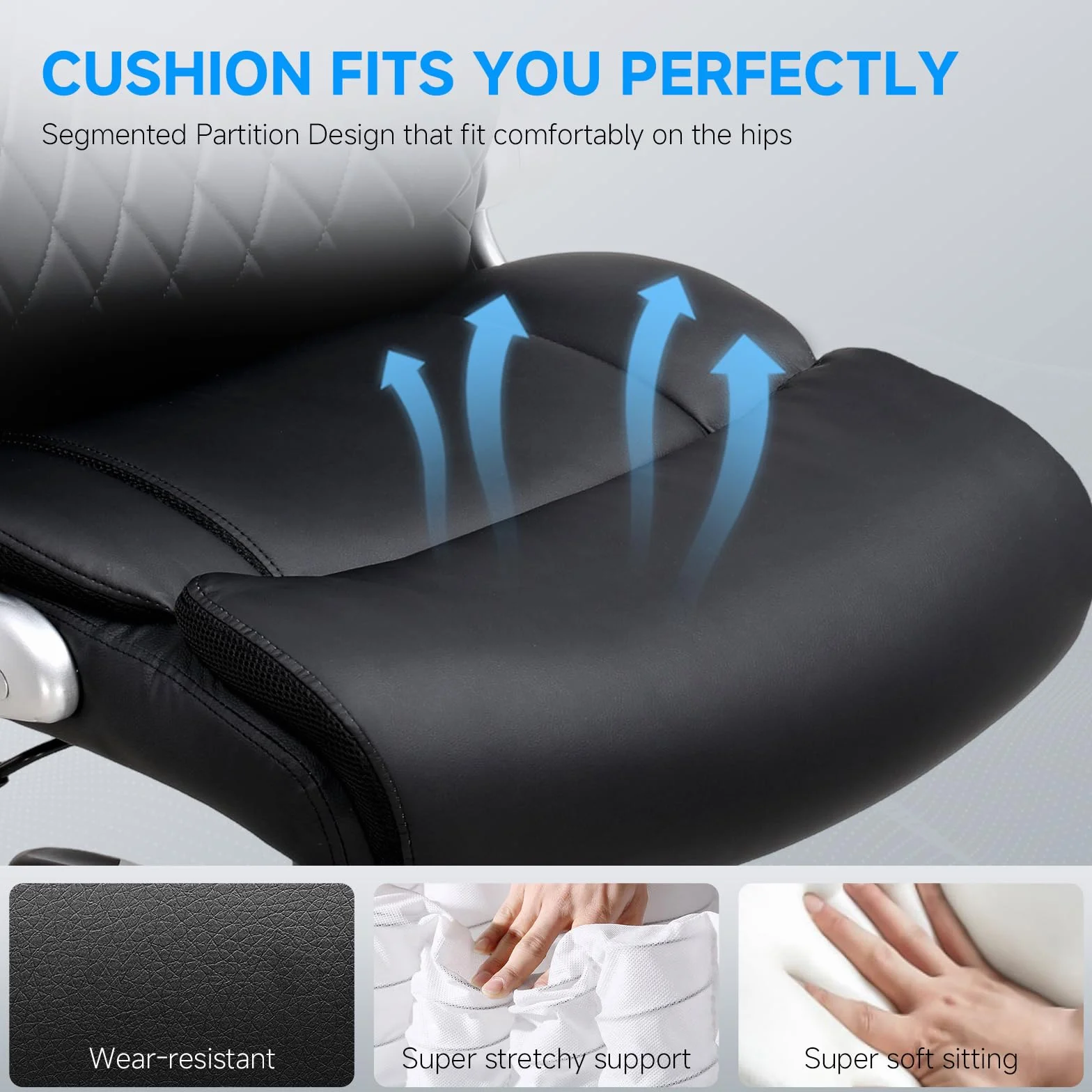COMHOMA Silla de Oficina ergonómica con reposabrazos Plegables y Respaldo Alto, función basculante, Altura Regulable, Piel Resistente a los arañazos