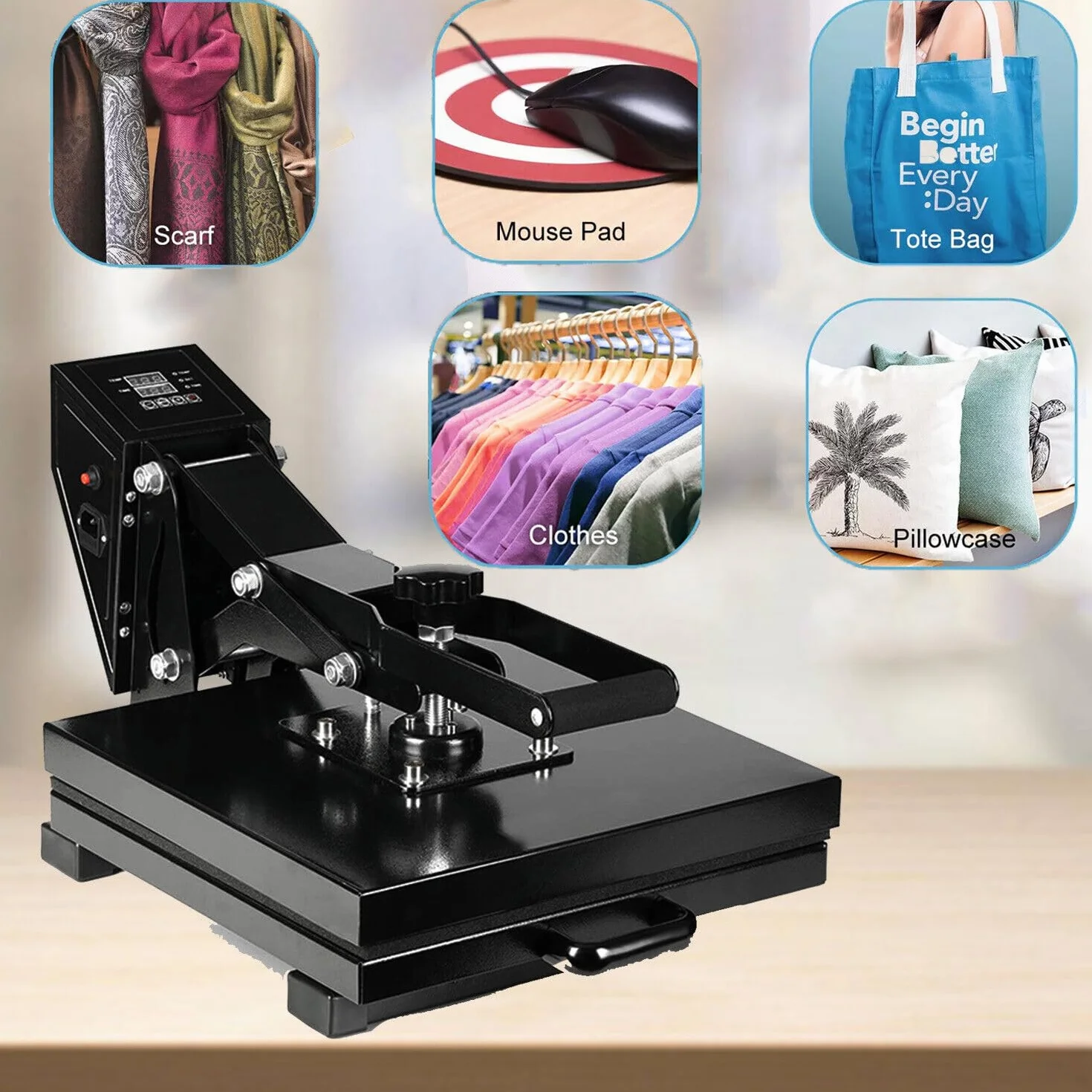 50x40cm Máquina de Prensa de Calor Prensa de Transferencia Prensa de Calor Máquina de Prensa en Caliente 2000 W Prensa textil multifuncional para camisetas, almohadas, bolsos DIY y negocios
