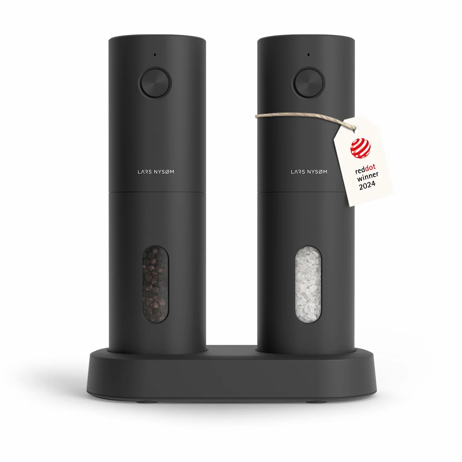 LARS NYSØM Juego de Molinillos Eléctricos de Sal y Pimienta | Molinillos Automáticos con Molino de Cerámica Ajustable | Recargables por USB (Carbon Black)