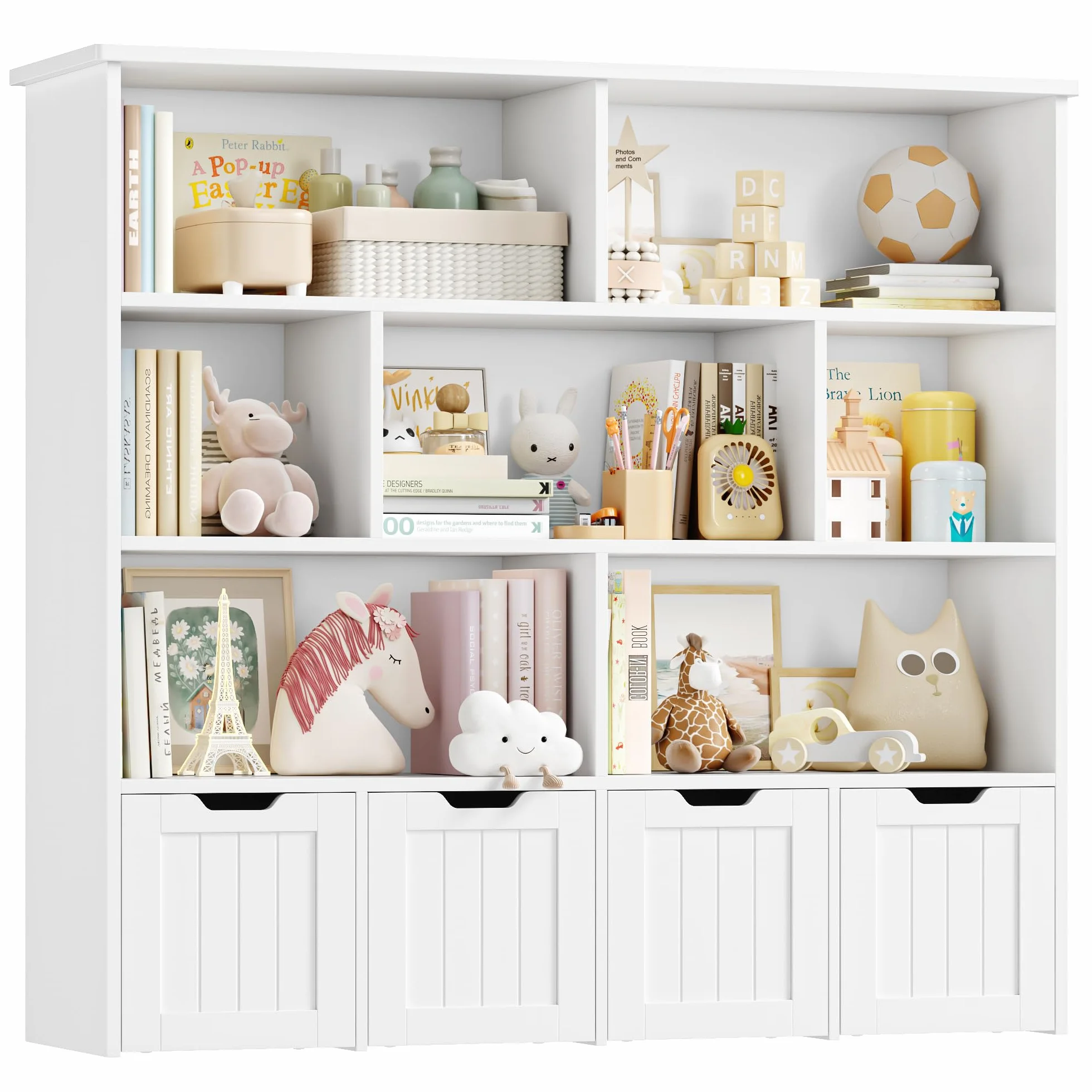 FOREHILL Mueble Almacenaje Juguetes, Mueble Juguetes Organizador, Estanteria Montessori, Estanteria Infantil, Libreria Montessori Infantil, con Ruedas, para Habitación Infantil, Salón (Blanco)
