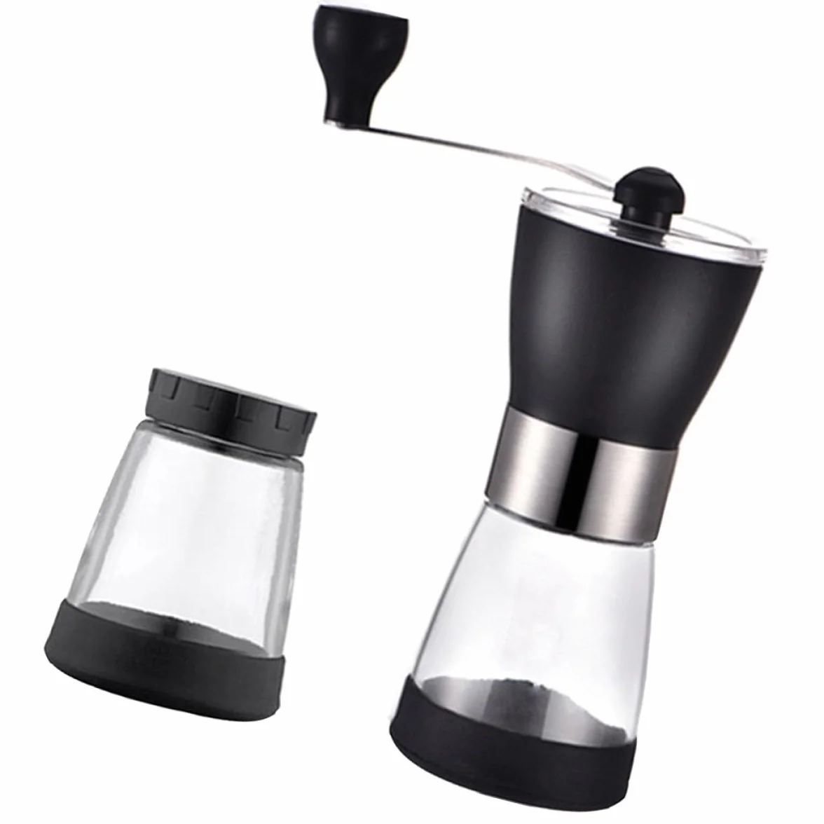 DOITOOL Molino de Café Manual Recipiente de Vidrio y Muelas de Cerámica, Acero Inoxidable, Silencioso y Fácil de Desmontar para Granos en Cocina o Viaje