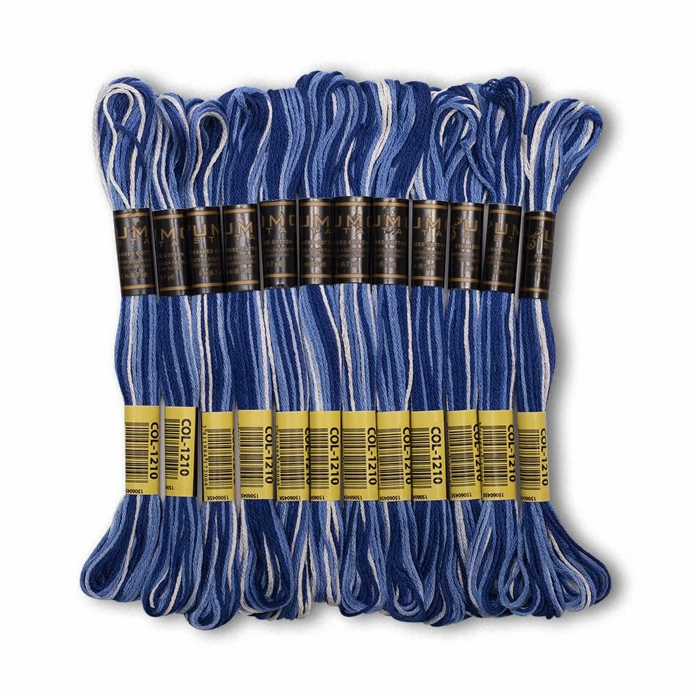 Paquete de 12 hilos de bordado de alta calidad, madejas 100% algodón egipcio de primera calidad, hilo de bordado de punto de cruz, certificado Oeko TEX, ideal para artes y manualidades (azul