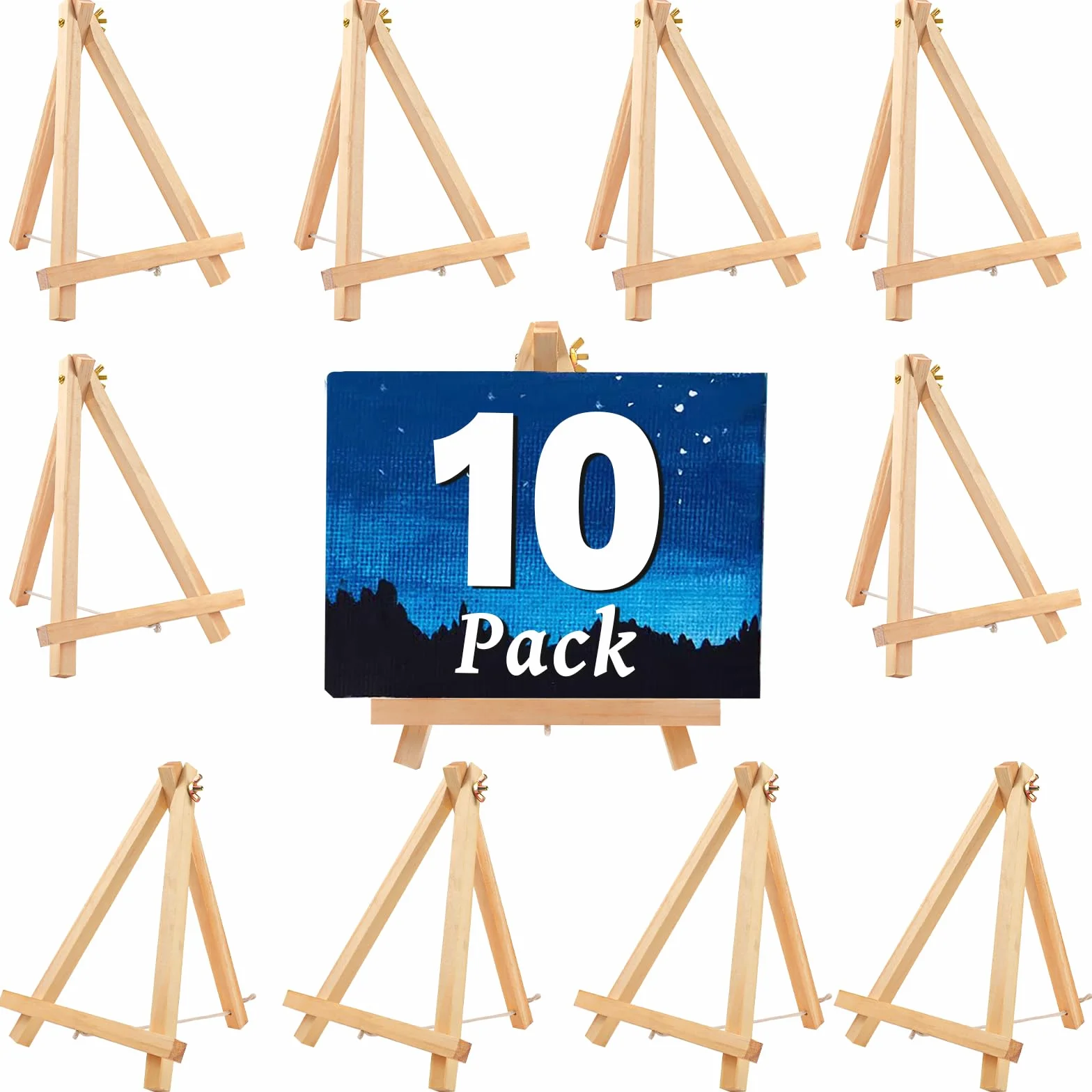 Paquete de 10 caballetes de madera de 9 pulgadas, soporte de caballete para pintar lienzos, arte y manualidades, trípode, caballete de fiesta de pintura, caballetes de mesa para niños y estudiantes