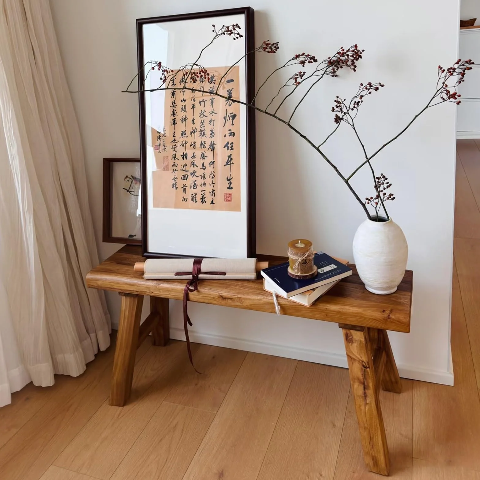 Banco de entrada de cocina de madera natural asiática, Banco de comedor de madera para entrada de estilo rústico, fácil de montar para dormitorio, mesa de comedor, sala de estar, pasillo(50*25*45cm)