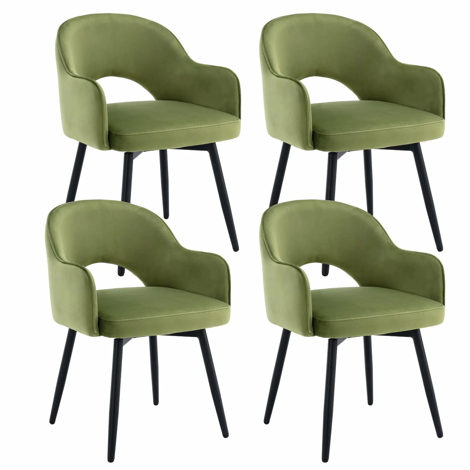 chairus Juego de 4 Sillas de Comedor Terciopelo Sillas de Cocina Giratoria con Patas Negras, Sillas de Hogar Modernas con Respaldo Hueco para Restaurante/Cafetería, Verde