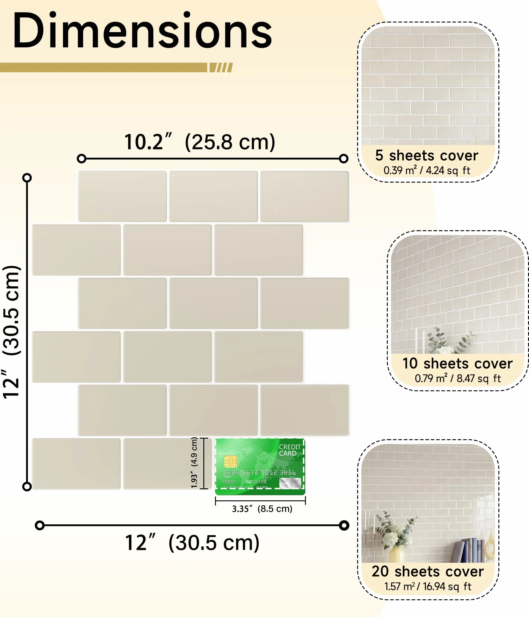 Yoillione Grueso Azulejos Adhesivos Cocina: 10-Piezas Baldosa Vinilo Cocina Pared - 3D Azulejo Metro Adhesivo, 30x30 cm (Beige)