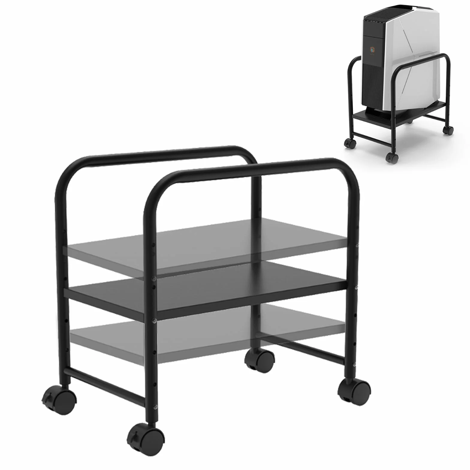 Soporte PC Ajustable con Ruedas, Soporte Torre PC Regulable en Altura para Debajo del Escritorio, Carrito PC con Ruedas Direccionales 360°, Adaptable a la Mayoría de Torres Medianas, Carga Máx. 28 kg