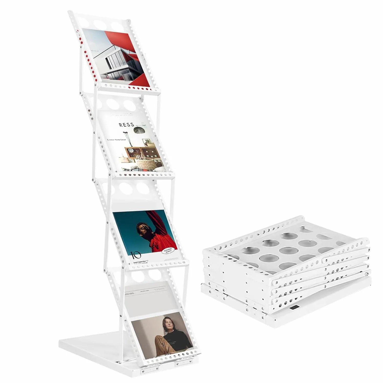 Atril de pie de 4 niveles, soporte plegable para revistas, estanterías de oficina, catálogo, soporte de literatura de metal para catálogos y folletos