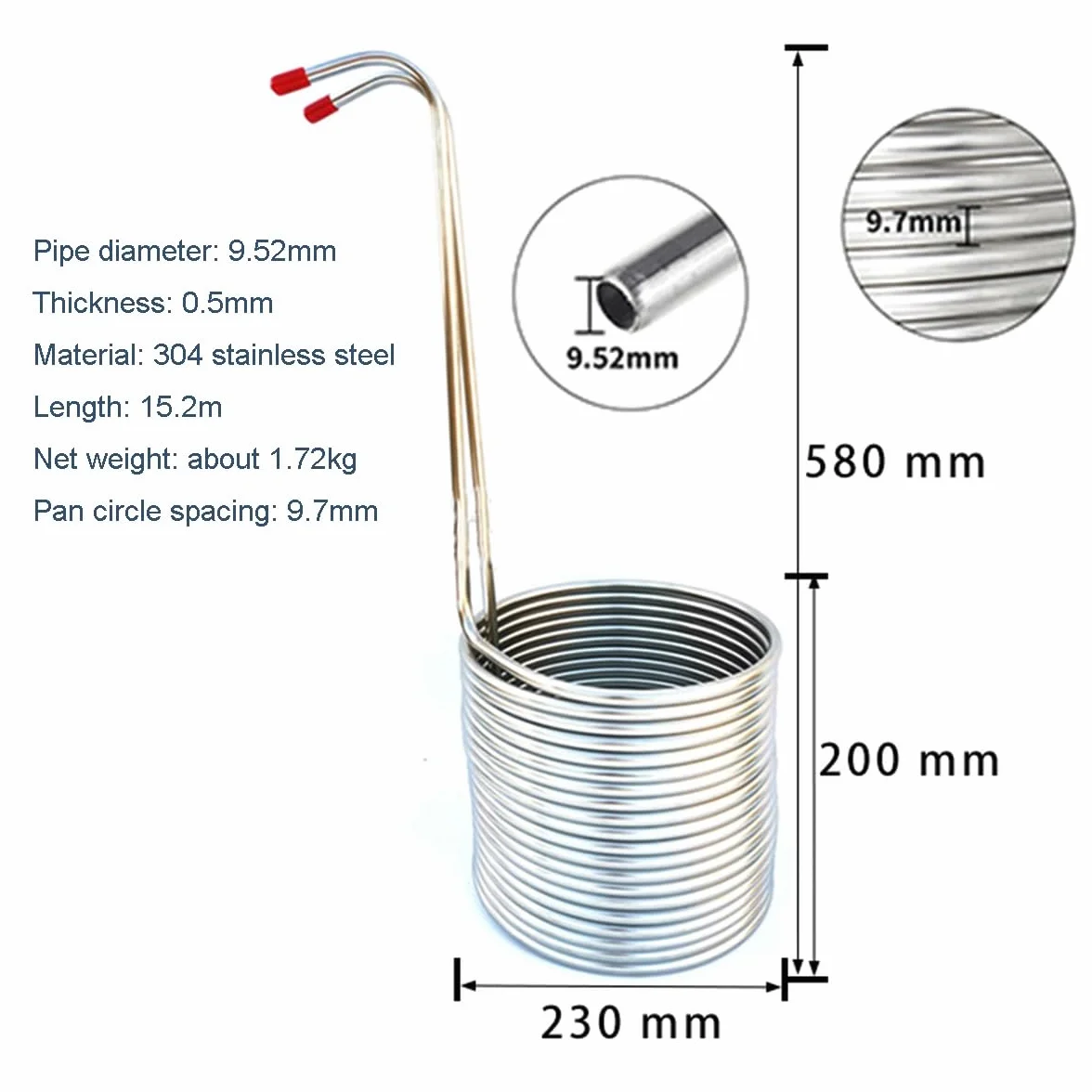 Enfriador De Mosto De Inmersión, Serpentín De Enfriamiento De Acero Inoxidable For Cerveza, Enfriador De Mosto De Elaboración Casera (Size : 580mm)